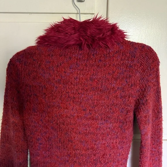 Frenchi Red Faux Fur Trim Cardigan - Picture 9 of 11